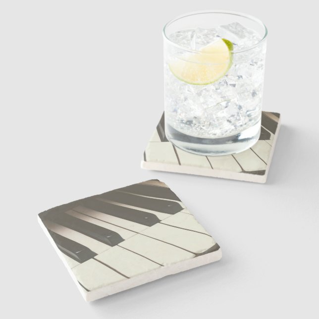 Piano Keys - Stylish Black & White Photograph Stone Coaster (Side)