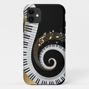 Piano Keys Swirled with Gold Musical Notes iPhone 11 Case