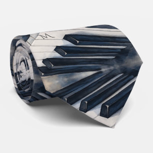 Piano Keys Watercolor in Midnight Blue and Silver Tie