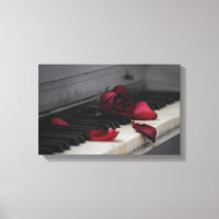 Piano Keys with a Red Rose