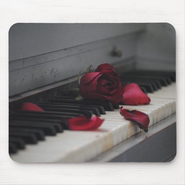 Piano Keys with a Red Rose Mouse Pad (Front)