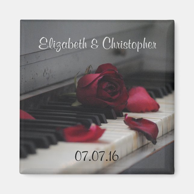 Piano Keys with a Red Rose Wedding Magnet (Front)