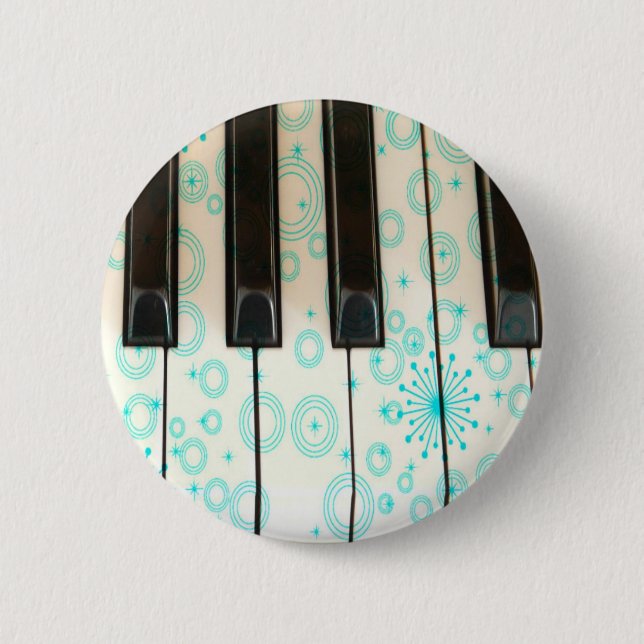 Piano Keys with Aqua Circles 2 Inch Round Button (Front)