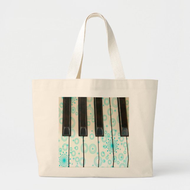 Piano Keys with Aqua Circles Large Tote Bag (Front)