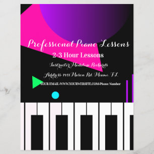 Piano Lesson Neon Keyboard Instructor Tutor Flyer