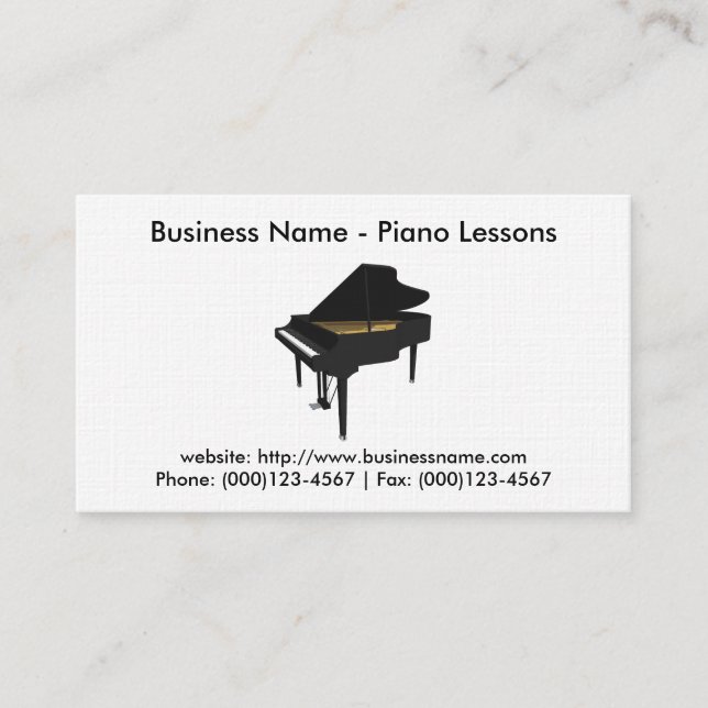 Piano Lessons Business Card: Piano 3D Model Business Card (Front)