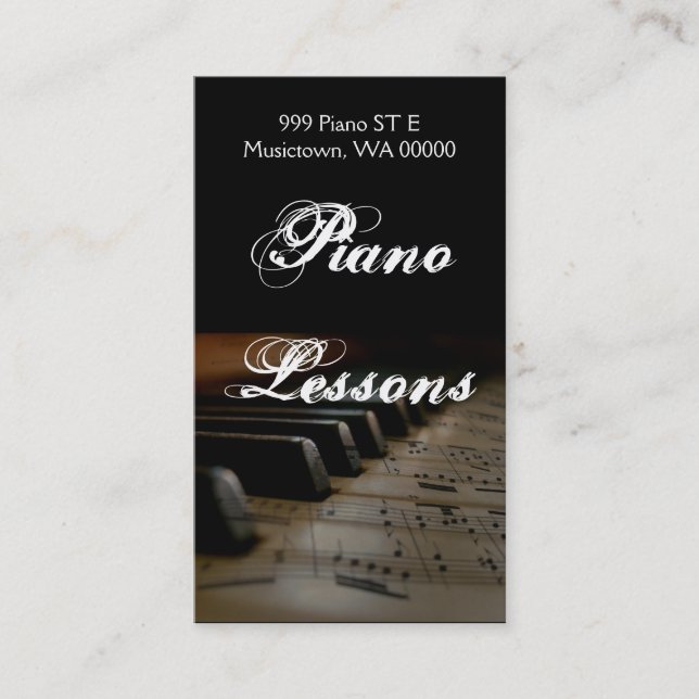 Piano Lessons, Instructor, Music Business Card (Front)