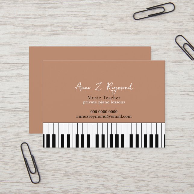 Piano Lessons Music Teacher boho brown Business Card (Front/Back In Situ)