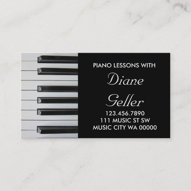Piano Lessons Music Teacher Business Card (Front)