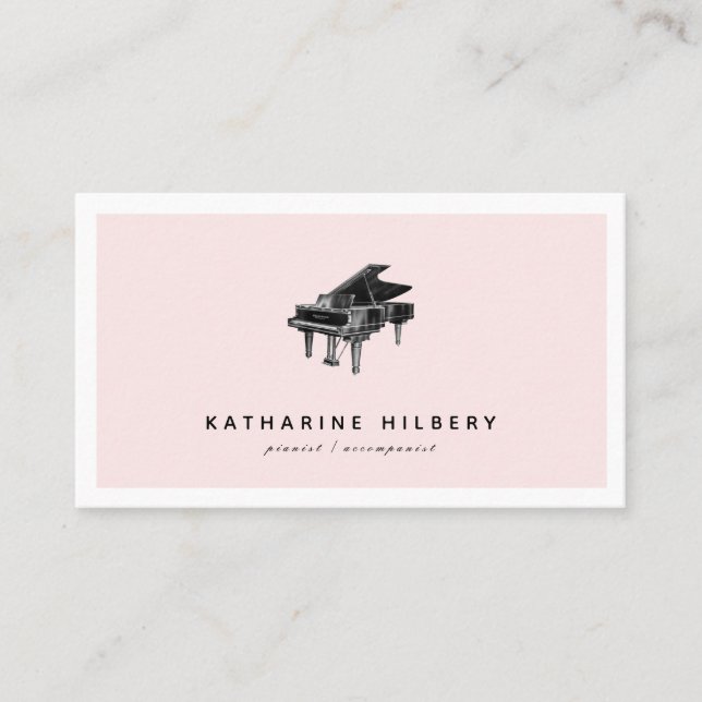 Piano Minimalist Blush Pink & Black Business Card (Front)