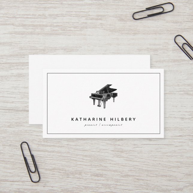 Piano Modern Minimalist White Business Card (Front/Back In Situ)
