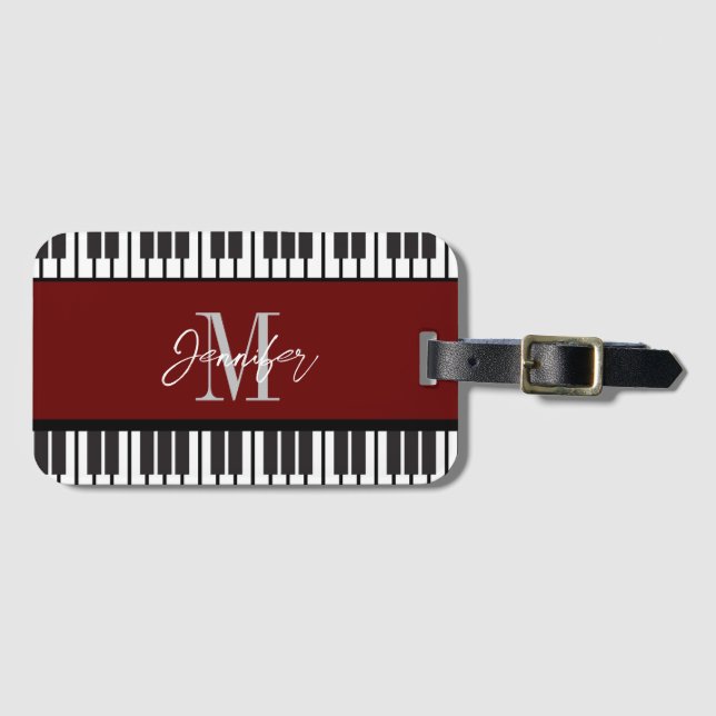  Piano Monogram Name Personalized Luggage Tag (Front Horizontal)