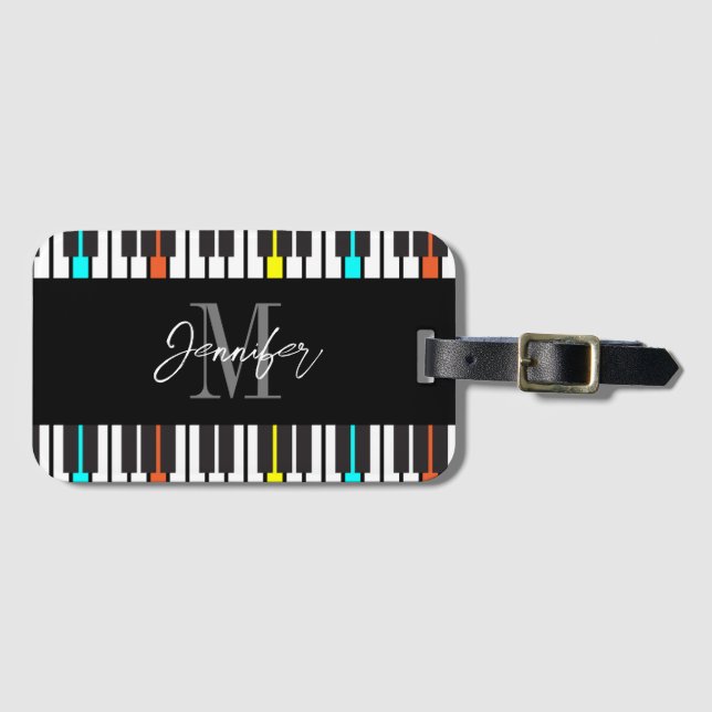  Piano Monogram Name Personalized Luggage Tag (Front Horizontal)