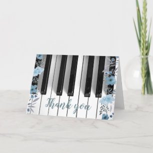 piano music blue floral thank you card