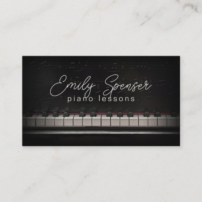 Piano Music Enseignant Carte de visite noir (Devant)