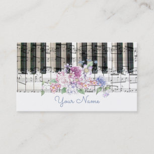 piano music floral decor girly business card