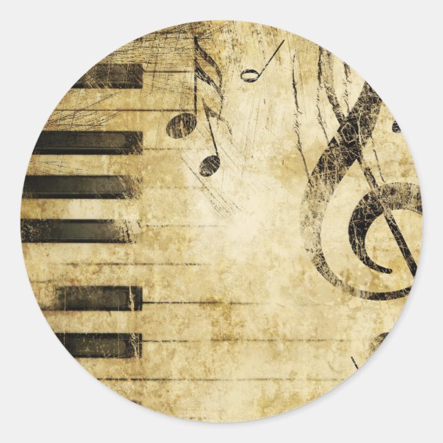 Piano Music Notes Classic Round Sticker (Front)