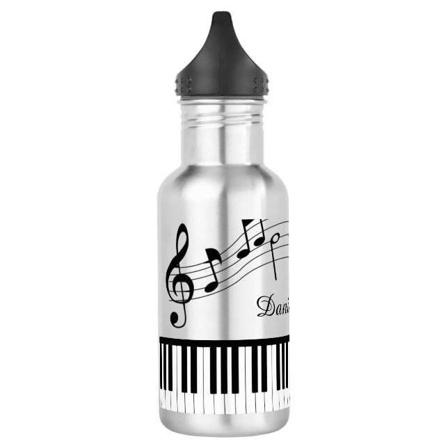 Piano Music Notes Script Name Black White 532 Ml Water Bottle (Left)