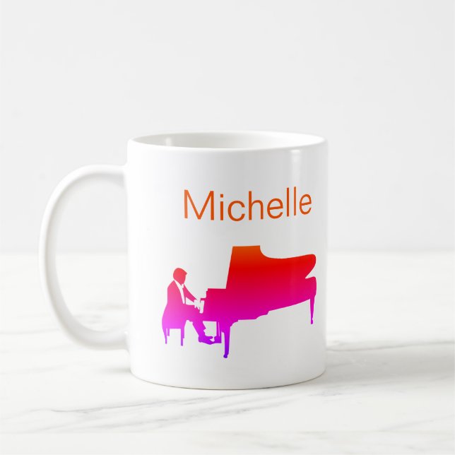 Piano Music Notes Script Name Black White Coffee M Mug (Left)