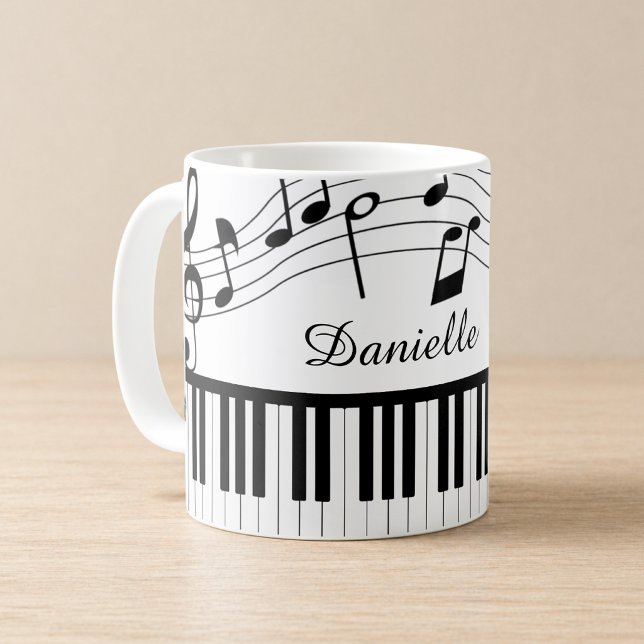 Piano Music Notes Script Name Black White Coffee Mug (Creator Uploaded)