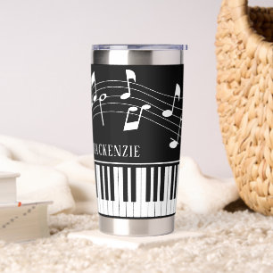 Piano Music Notes Script Name Black White Custom Insulated Tumbler