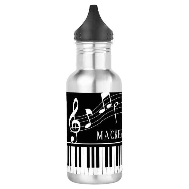 Piano Music Notes Script Name Black White Stainles 532 Ml Water Bottle (Left)