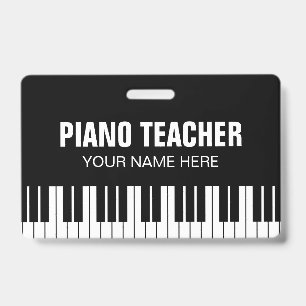 Piano music teacher name badge with clip