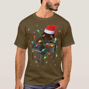 Piano Music Xmas Lighting Matching Santa Hat Piano T-Shirt