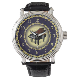Piano ~ Musical Scroll ~ Gold/Navy Blue ~ ~ Watch