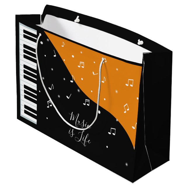 Piano Musique texte personnalisé grand sac cadeau (Dos Angle)
