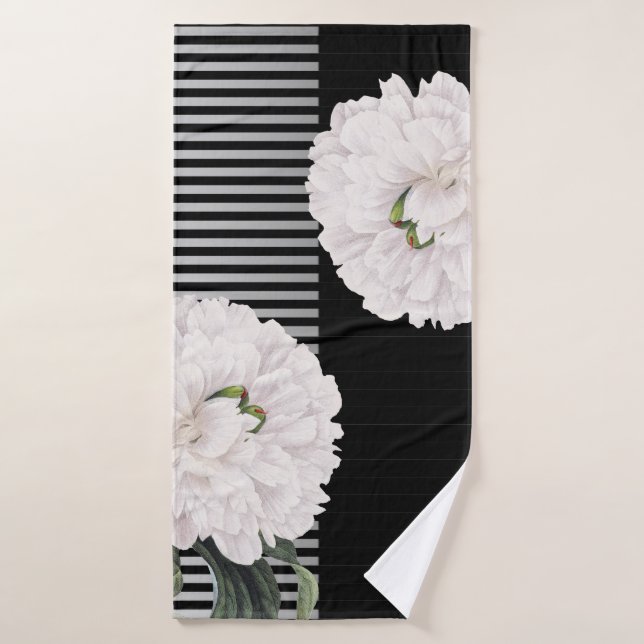 Piano noir blanc de pivoine (Serviette de bain)