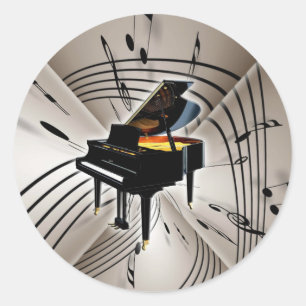 Piano Notes and Staff Classic Round Sticker