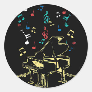 Piano Notes Fly To Success Play Music Grand Concer Classic Round Sticker