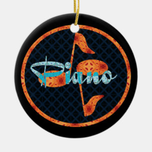 Piano Notes Pattern Circle Ceramic Ornament