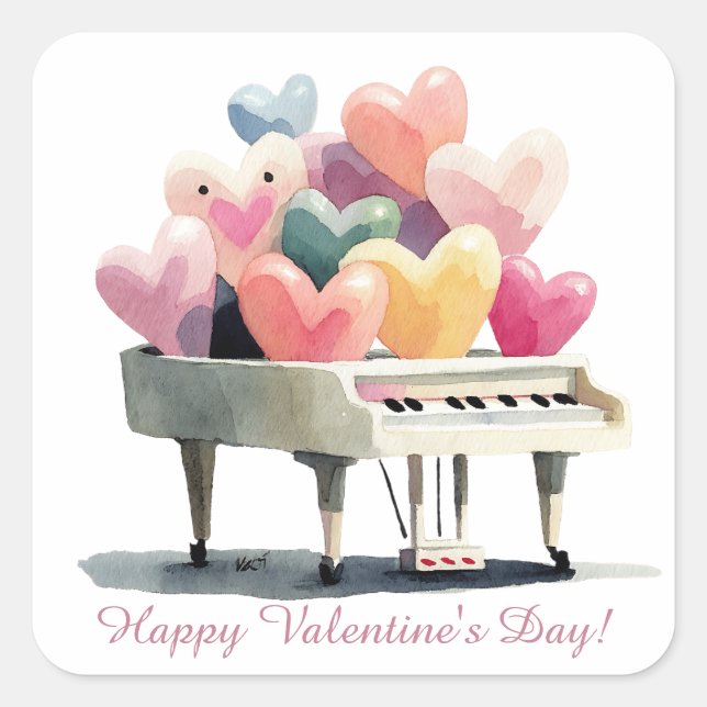 Piano of Love Hearts Square Sticker (Front)