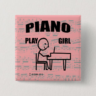 Piano Play Girl 2 Inch Square Button