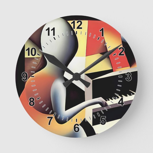 Piano Player - Airbrush Art Round Clock (Front)