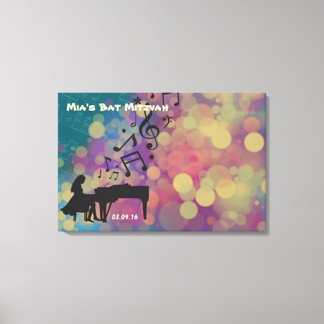 Piano Player Girl Bat Mitzvah Sign-In Board Canvas Print (Front)