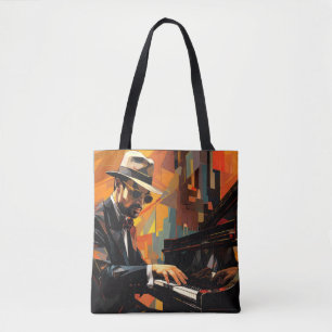 Piano Player Music Painting Abstract Art Decor Tote Bag