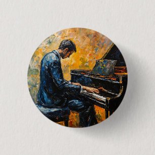 Piano Player - Oil Painting 1 Inch Round Button