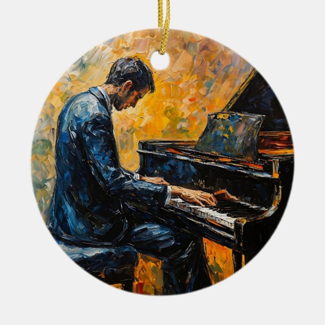 Piano Player - Oil Painting Ceramic Ornament (Front)