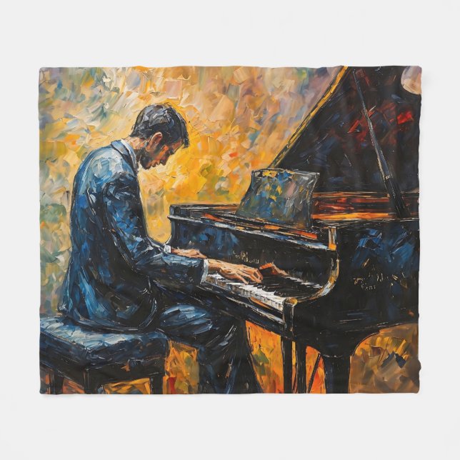 Piano Player - Oil Painting Fleece Blanket (Front (Horizontal))