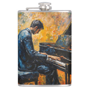 Piano Player - Oil Painting Hip Flask