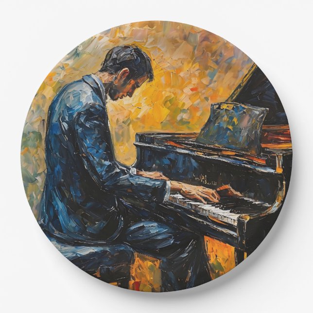 Piano Player - Oil Painting Paper Plate (Front)
