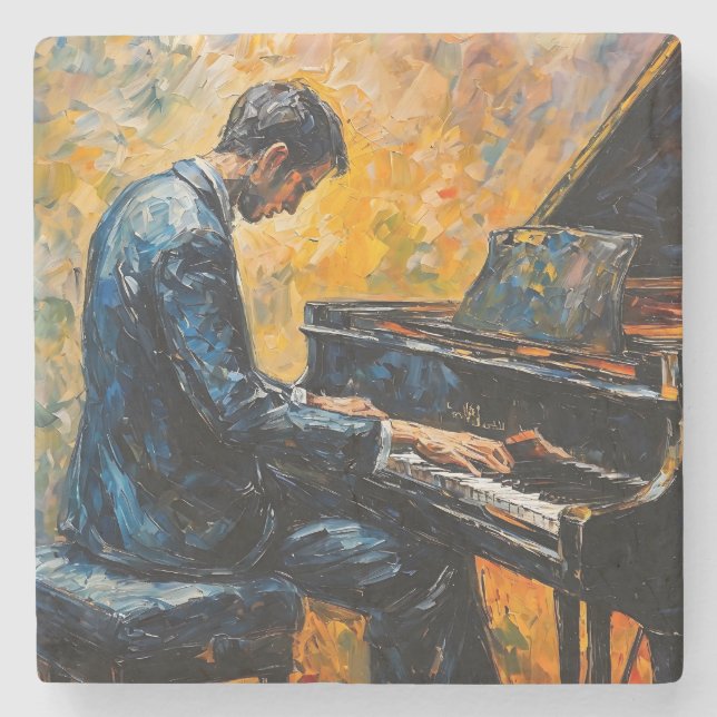 Piano Player - Oil Painting Stone Coaster (Front)