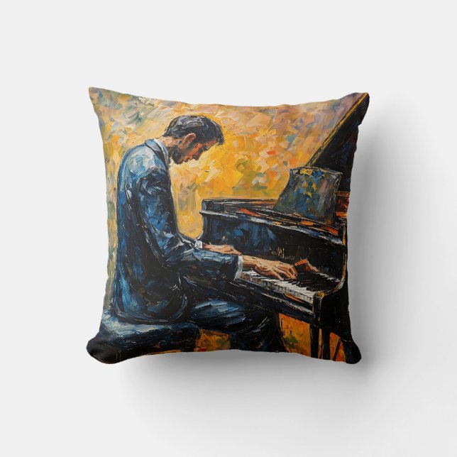 Piano Player - Oil Painting Throw Pillow (Front)