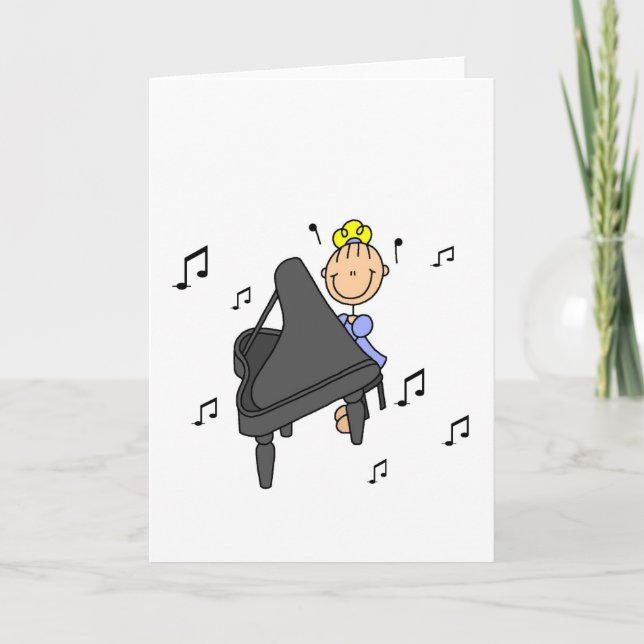 Piano Player Stick Figure Greeting Card (Front)
