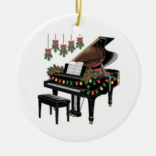 Piano Player Xmas Lighting Santa Playing Ceramic Ornament