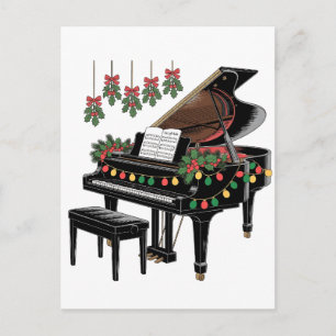 Piano Player Xmas Lighting Santa Playing  Holiday Postcard
