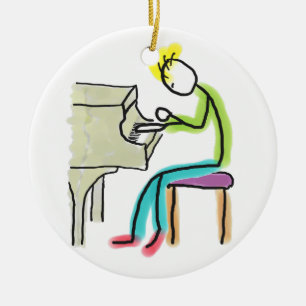 Piano Playing Stickman Ceramic Ornament